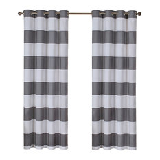 Surfside Cotton Cabana Stripe Grommet Curtain Panels, 54"x84", Set of 2, Black P