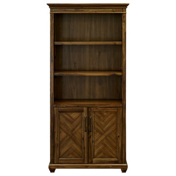 Traditional Wood Bookcase With Doors Fully Assembled Brown