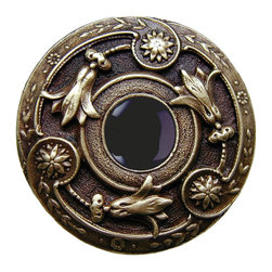 Inviting Home Inc. - Jeweled Lily Knob, Antique-Style Brass With Onyx - Cabinet And Drawer Knobs