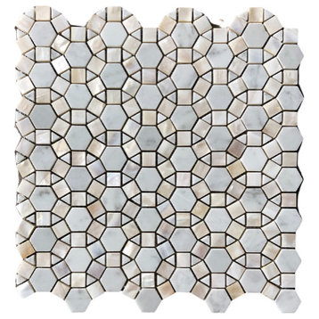 Bloom Carrara Waterjet Mosaic With White Shell