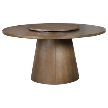 Mid Century Dining Table, Drum Shaped Base With Round Top, Dark Cocoa Finish