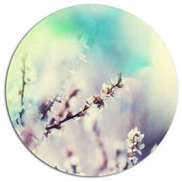 White Cherry Blossoming Flowers, Flower Disc Metal Wall Art, 23"