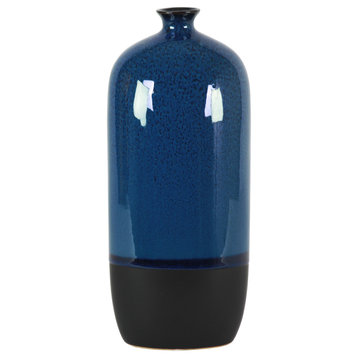 Bottle Vase With Black Banded Rim Bottom, Blue, Large