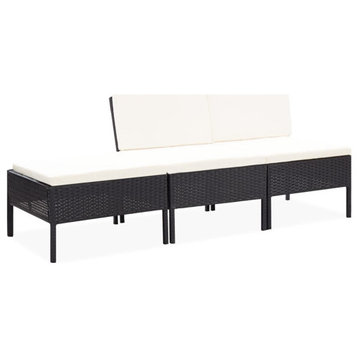 vidaXL Patio Furniture Set 3 Piece Sectional Sofa with Table Rattan Black