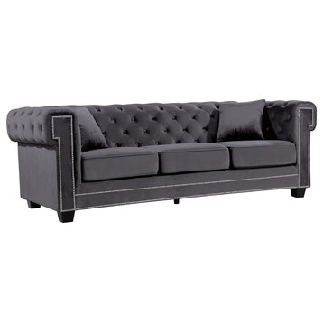 Bowery Velvet Upholstered Sofa, Gray