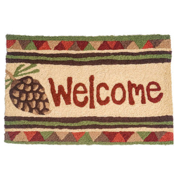 Pine Cone Welcome, Indoor Outdoor Accent Doormat, 20"x30"