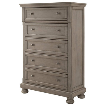 Traditional Dresser, Vertical Design With 5 Storage Drawers, Light Gray Finish
