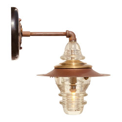 Insulator Light Pendant Lantern Sconce Rusted Steel Hood Brass & Glass Bell Cap - Wall Sconces
