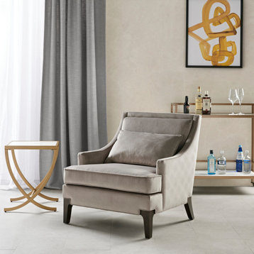 Martha Stewart Anna Velvet Lounge Chair with Included Lumbar Pillow, Grey