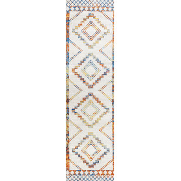 Amir Moroccan Beni Souk Rug, Ivory/Blue/Orange, 2 X 8