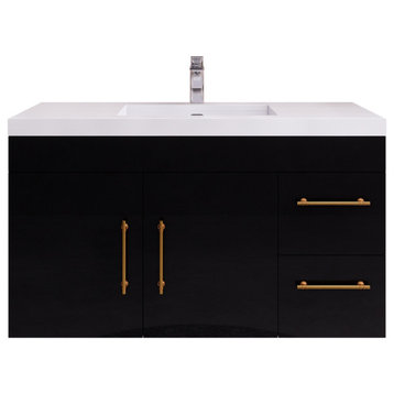 Rosa 42" Wall Mounted Vanity with Reinforced Acrylic Sink (Right Side Drawers), High Gloss Black