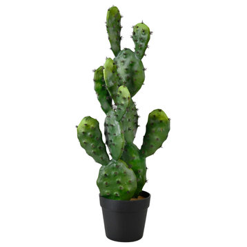 Serene Spaces Living Faux Pear Cactus in Plastic Black Pot, 27" Tall