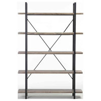 Industrial Bookshelf, MDF and Square Steel Tube Frame, Five Open Shelves