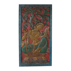 Consigned Vintage Panel Krishna Fluting under Kadambari Tree Wall Sculpture