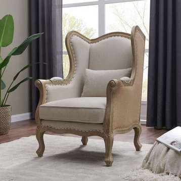 Guinevere Wingback Chair, Light Sand and Burlap