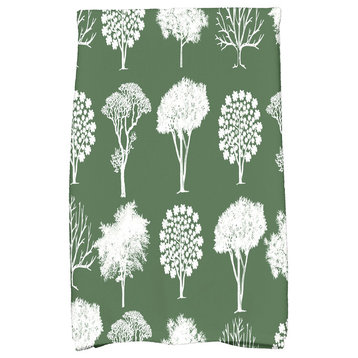 Field of Trees Floral Print Hand Towel, Green