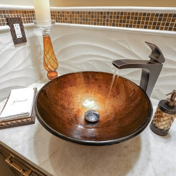 vanity with cooper vessel sink