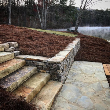 Pondless Water Feature/Flagstone Patio and Fire Pit/Mossrock Seating Wall