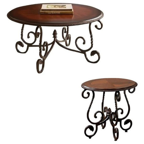 Crowley 2 Piece Italian Inspired Coffee Table and End Table Set in Cherry