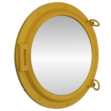Yellow Porthole Mirror 24'', Porthole Mirror, Decorative Porthole Mirror