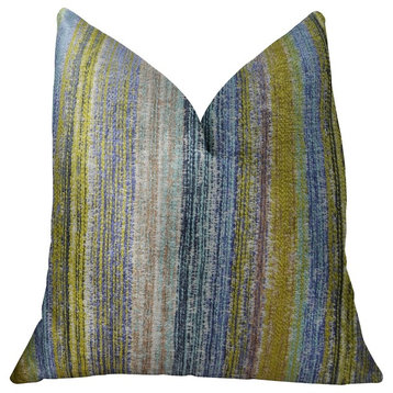 Clear Shore Blue Mustard and Lavender Handmade Luxury Pillow, 18"x18"