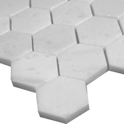 Statuary Crystal Marble Italian White Statuario 2" Hexagon Mosaic Tile Polished - Home Accessories & Decor