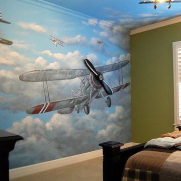 Aviation/Planes Theme mural in a kids bedroom, hand-painted in McLean, Virginia
