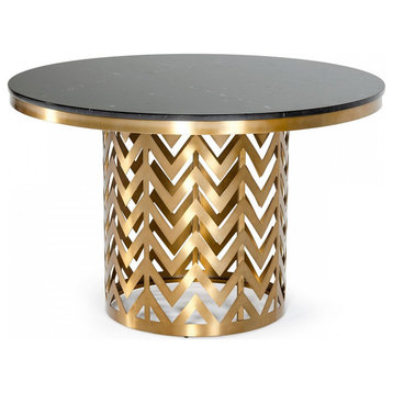 Black Marble Dining Table 47" Round Gold Table, Hollywood Glam Luxe Dining Table