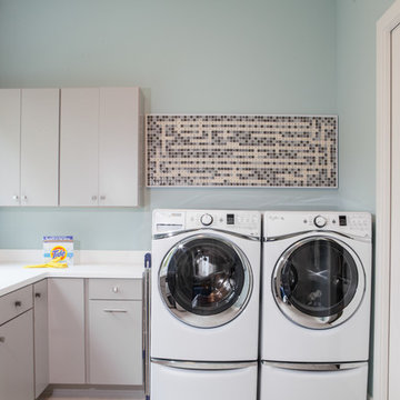 Contemporary Laundry Room with Scrabble Artwork