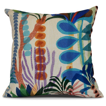 18x18", Tropical Jungle, Floral Print Pillow, Gold