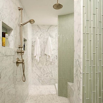 Elegant Bath Remodel in Mt. Vernon Area Uses Marble and Glass