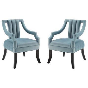 Accent Chair, Set of 2, Velvet, Blue, Modern, Living Lounge Hotel Hospitality