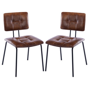 Tufted Tubular Frame Side Chairs Set of 2, Yellowish Brown