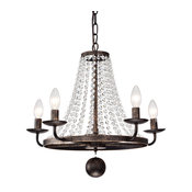5-Light Antique Bronze Wheel Chandelier With Crystals