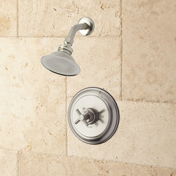 WALL-MOUNT WINDOM SHOWER SET WITH MODERN CROSS HANDLE - Tub And Shower Faucet Sets