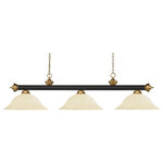 Z-Lite - Island/Billiard - Elegant And Traditional Best Describes This Beautiful Three Light Fixture. Finished In Oil Rubbed Bronze and Satin Gold And Paired With Golden Mottle Shades This Three Light Fixture Would Be Equally At Home In The Game Room Or Anywhere Else In The House Needing A Touch Of Timeless Charm. 72 Inches Of Chain Per Side Is Included To Ensure A Perfect Hanging Height.