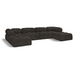 Meridian Furniture - Ames Boucle Fabric U-Shaped Modular Sectional, Brown, 6-Piece: 2 Armless Chair, 2 Corner Chair, 2 Ottoman - Introduce a touch of modern sophistication to your living area with the exquisite Ames Boucle Fabric Sectional. With plush brown boucle fabric and unique design, it will elevate the visual appeal of your living space. This elegant and captivating sectional can be mixed and matched with other pieces from the collection to create an endless array of stunning looks. So, get ready to transform your living area into an inviting and stylish haven with the Ames Boucle Fabric Sectional.