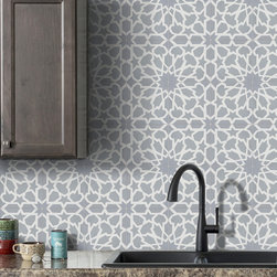 Moroccan Mosaic &Tile House - 8"x8" Bahja Handmade Cement Tile, Gray/White, Set of 12 - Wall And Floor Tile