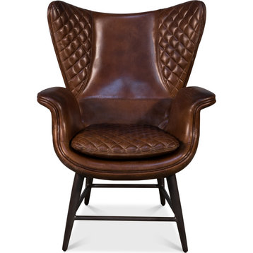 Quilted Vintage Cigar Brown Wing Chair - Brown