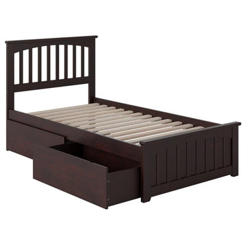 AFI Mission Solid Wood TwinXL Bed and Footboard with Storage Drawers in Espresso