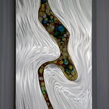 Edge of Dawn - Silver, Brown & Yellow Contemporary Metal Wall Art
