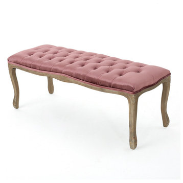 GDF Studio Talia Elegant Tufted New Velvet Blush Cushion Bench, Blush