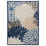 Nourison - Nourison Aloha 6' x 9' Blue/Multicolor Tropical Area Rug - This tropical indoor/outdoor rug from the Aloha Collection features a soft cut pile and textural woven patterns in bursts of brilliant color sure to brighten the look of your surroundings. Oversized floral patterns in blue, beige, ivory, and grey add a festive touch of the tropics to your patio, deck, or porch. Machine made from premium stain-resistant fibers for ease of care: simply rinse with a hose and air dry.