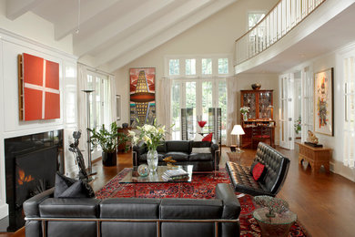 Living room - contemporary open concept living room idea in Chicago with white walls