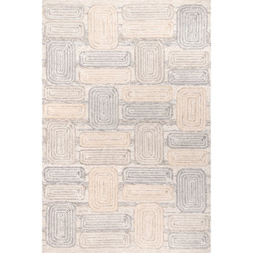 nuLOOM Handmade Wool Esme Geometric Tile Contemporary Area Rug, Beige 5'x8'
