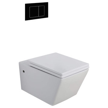 In-Wall Toilet Set, 2"x4" Carrier and Tank, Black Square Actuators