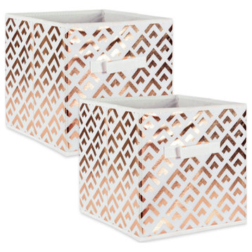 Nonwoven Polyester Cube Double Diamond White/Copper Square 11"x11"x11", Set Of 2
