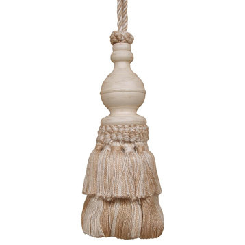 Tassel Finnial Natural Pair Poly Rayon Wood Carved Hand-Painted