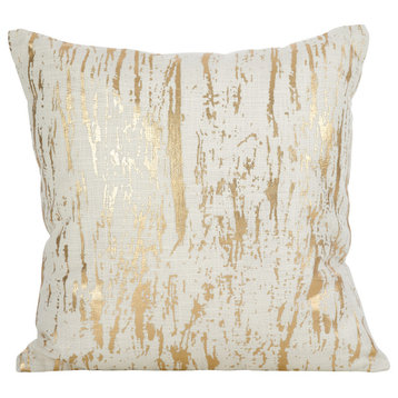 Metallic Foil Distressed Design Cotton Floor Pillow Cover, 27"x27", Gold