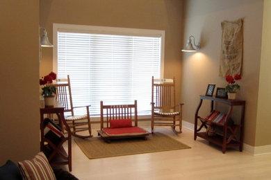Hallway - mid-sized traditional light wood floor and beige floor hallway idea in San Diego with brown walls